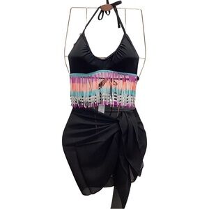 Hula Honey Size Small Bikini Top & Black Zuliana Sarong. New With Tags